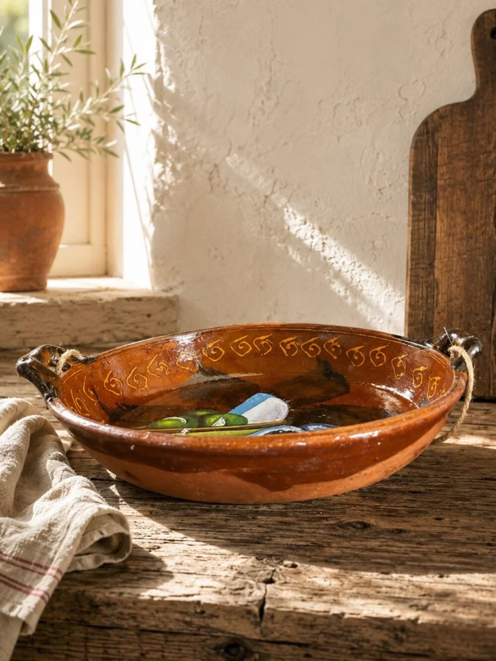 Rare Vintage Macario Covarrubias Signed Mexican Folk Art Pottery Cazuela Bowl